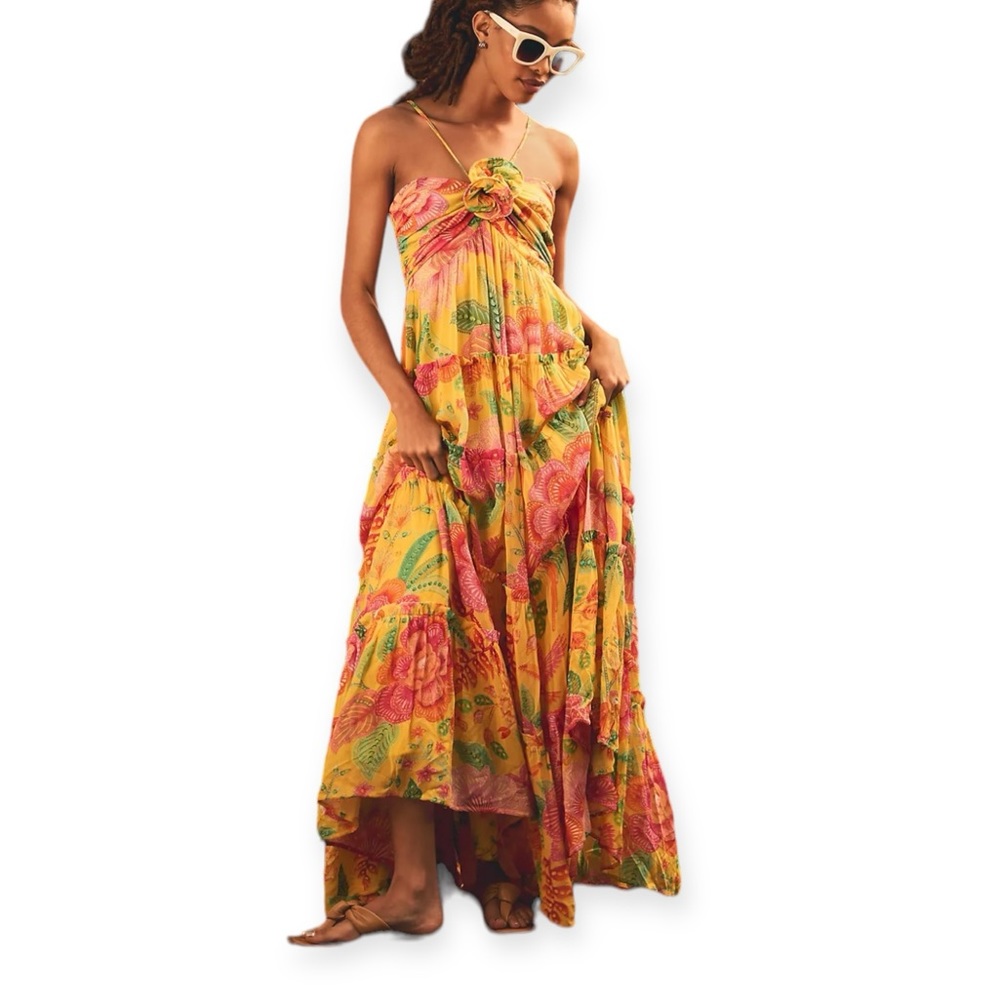 Farm Rio Macaw Bloom Tiered Dress